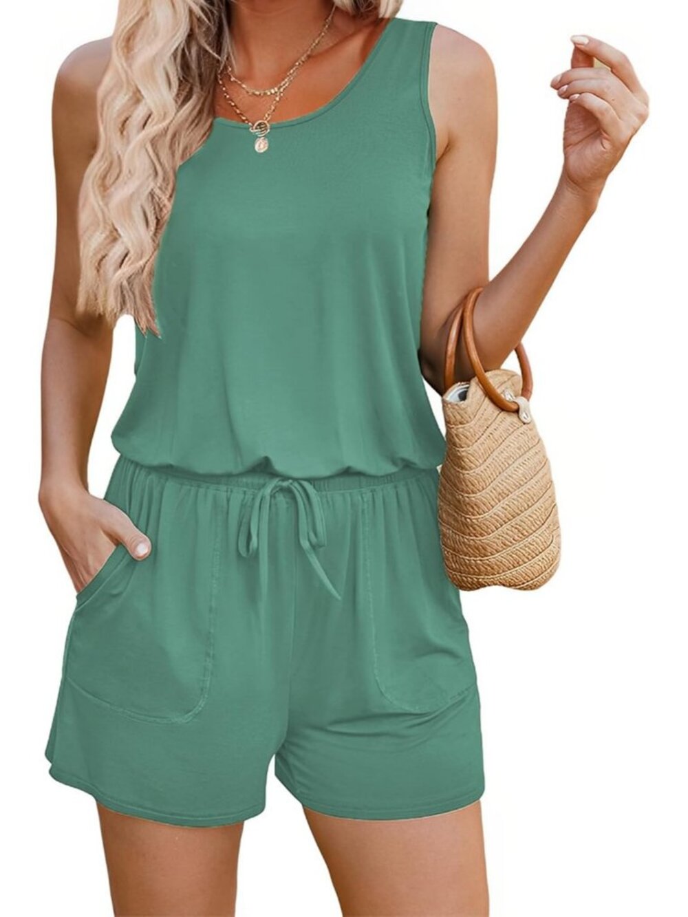 Women's Black Stripe Summer Sleeveless Scoop Neck Tank Top Casual Short Romper